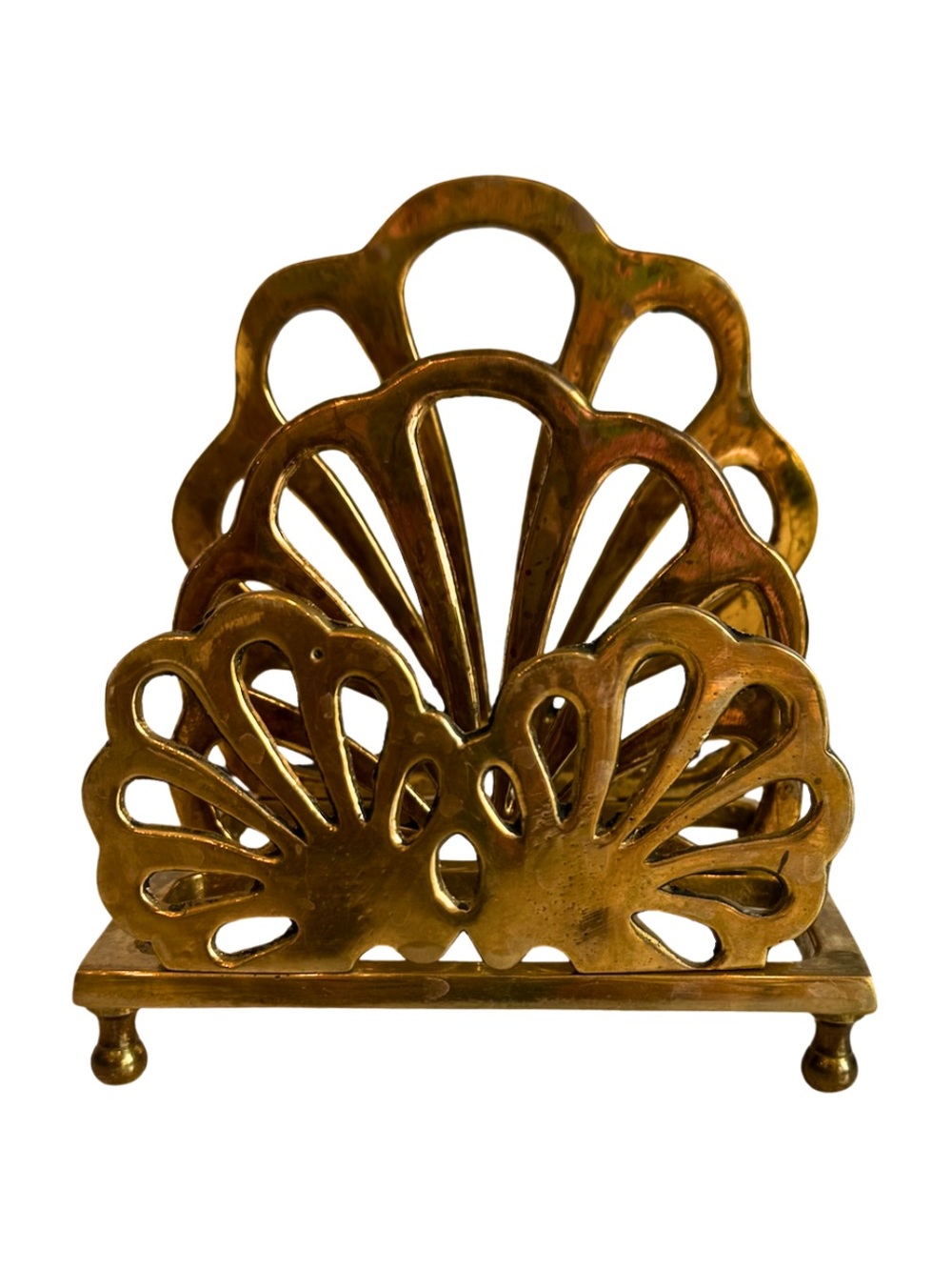 Vintage Brass Scallop Mail Napkin Holder Organizer